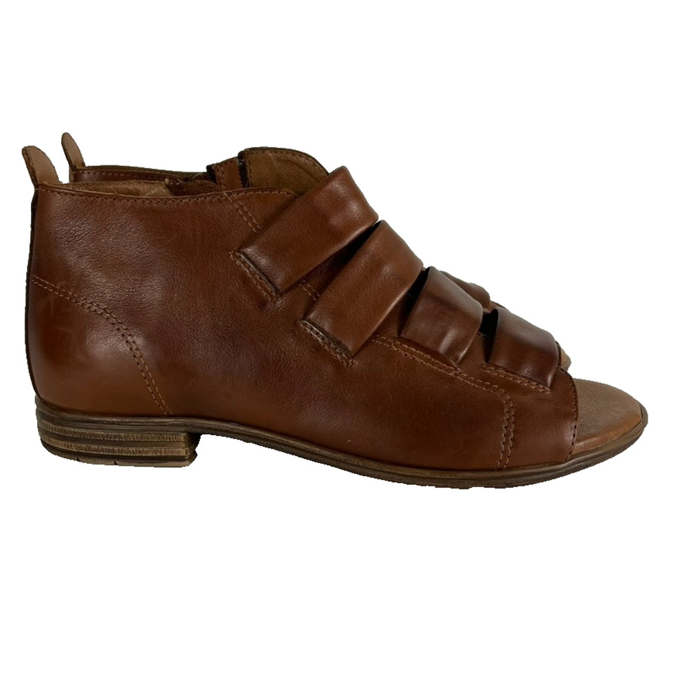 Miz Mooz Cognac Brown Leather Strappy Open-Toe Sandal Boot